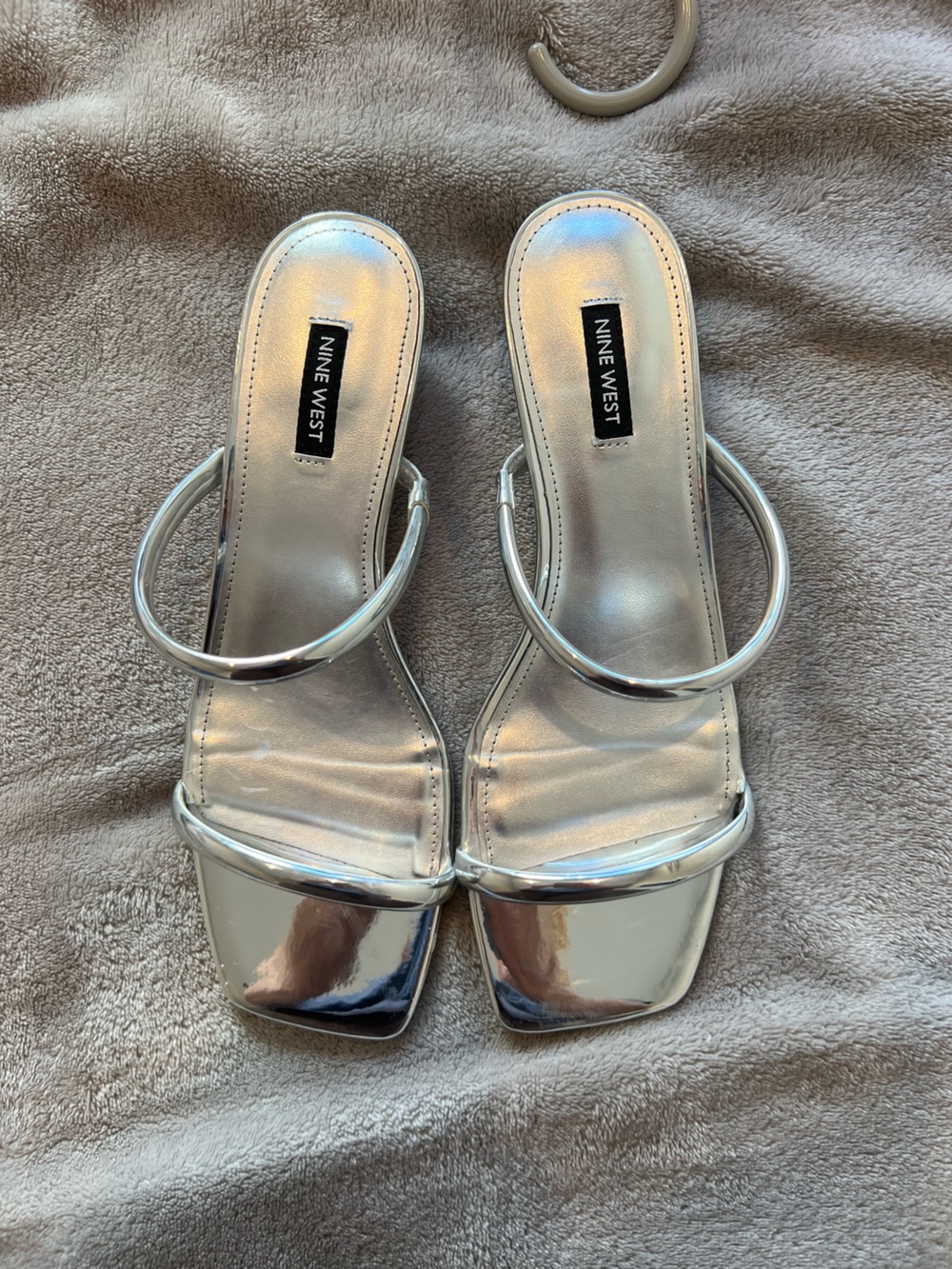 Nine West Silver Metallic Double-Strap Kitten Heels